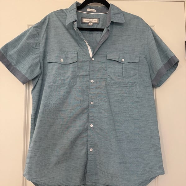 PD&C Shirt Mens L Short Sleeve Striped Button Blue OM6525