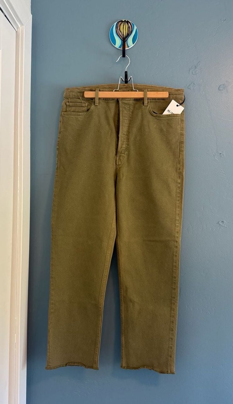 RE/DONE Pants Size 32 Olive Green Button Fly Raw Hem Straight 3