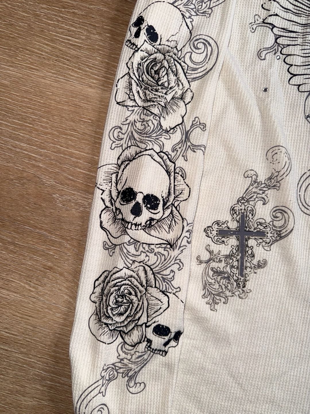 Vintage Social Collision Skull Rose Cross Long Sleeve Shirt XL Y2K Gothic 4