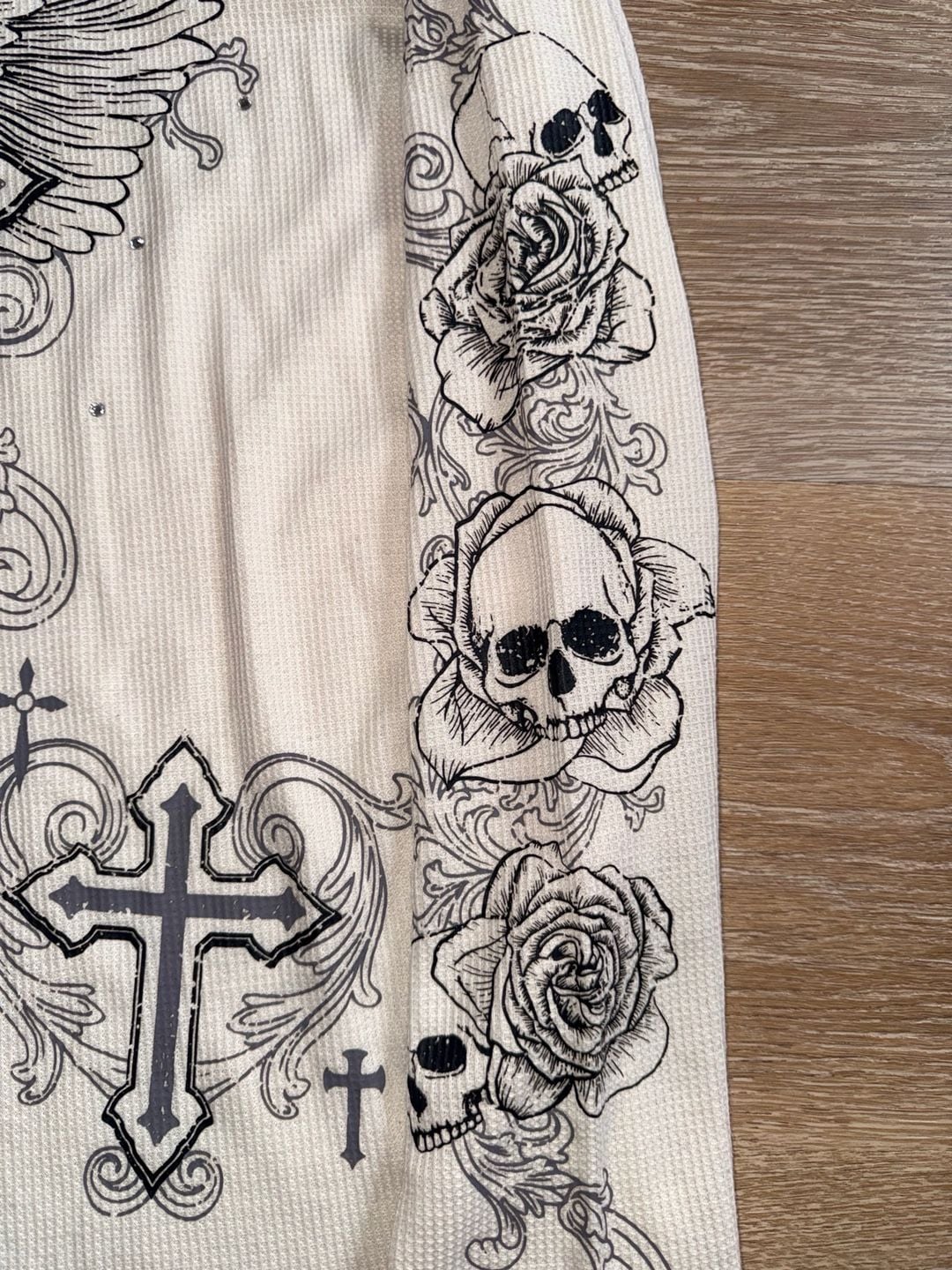 Vintage Social Collision Skull Rose Cross Long Sleeve Shirt XL Y2K Gothic 5