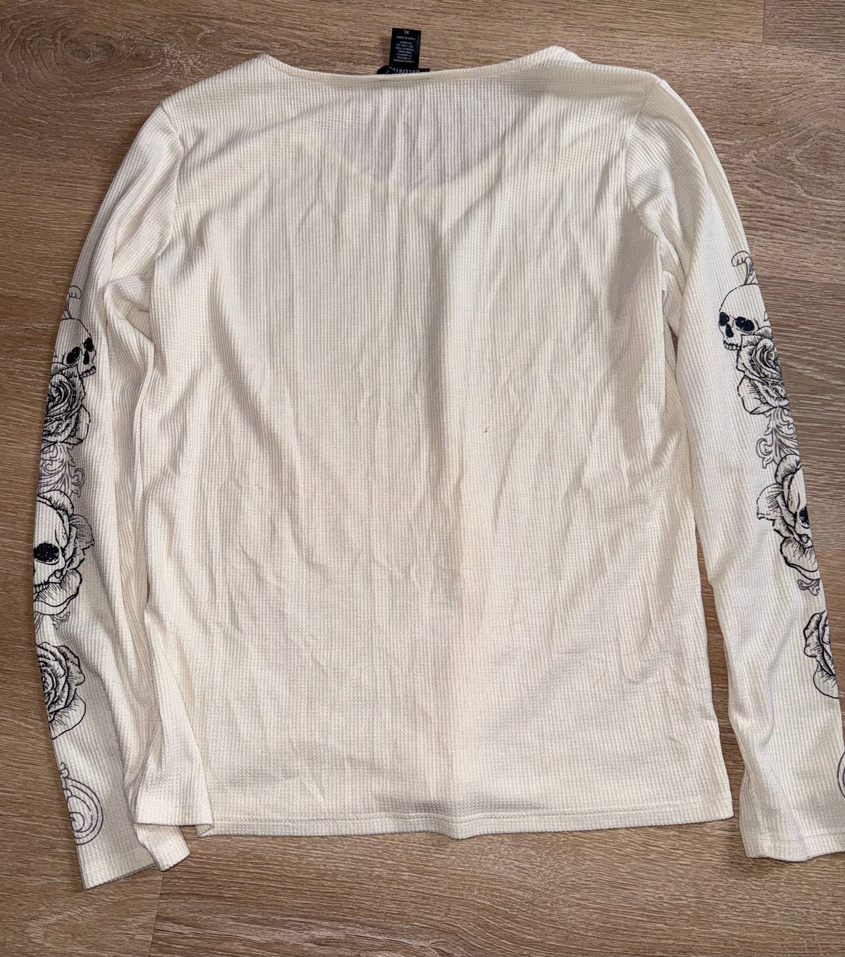 Vintage Social Collision Skull Rose Cross Long Sleeve Shirt XL Y2K Gothic 6