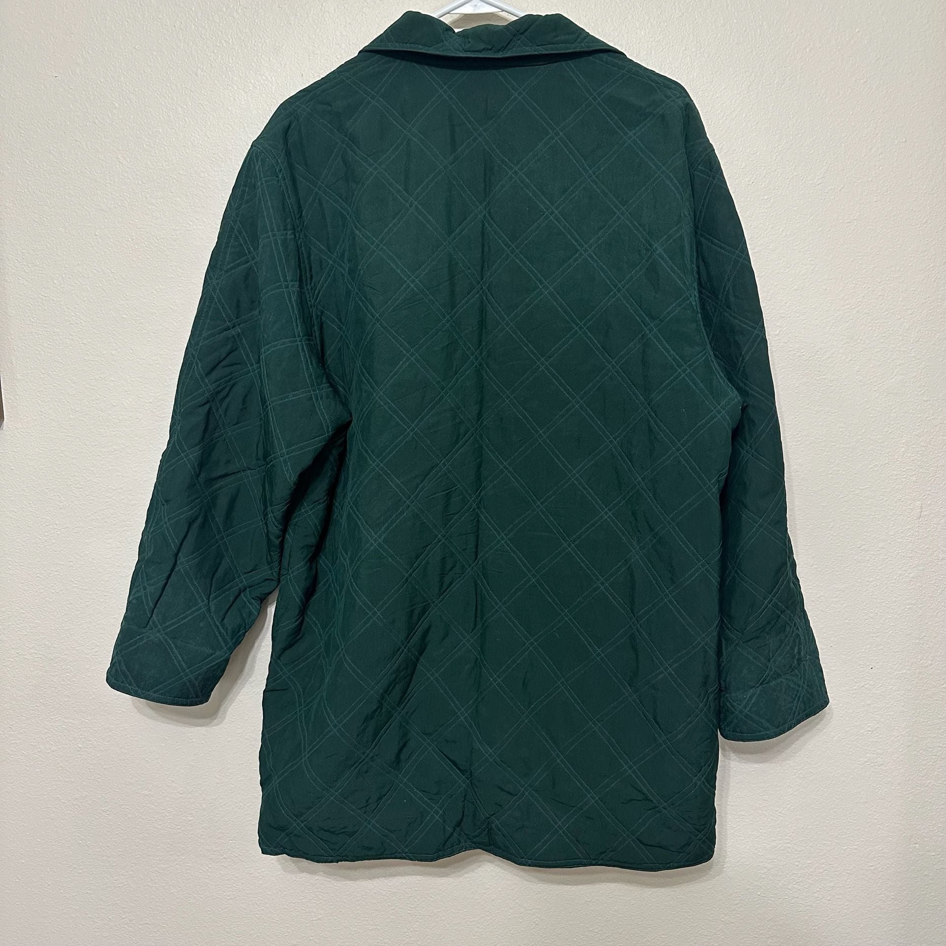 Vintage Corbin Threads Silk Quilted Barn Jacket Women’s M Green Snap Front Coat 4