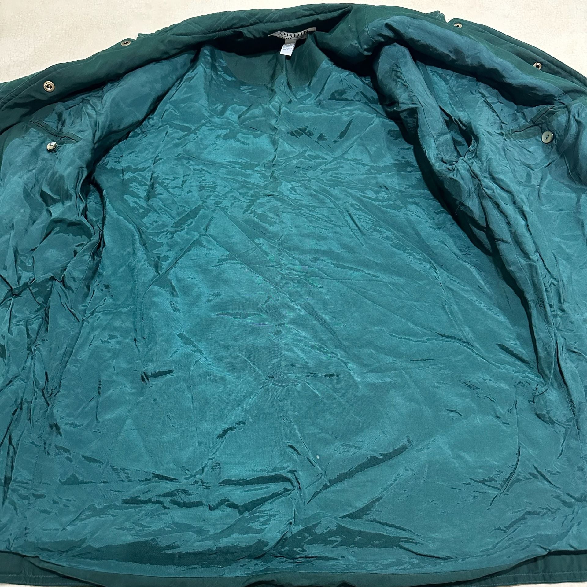 Vintage Corbin Threads Silk Quilted Barn Jacket Women’s M Green Snap Front Coat 6