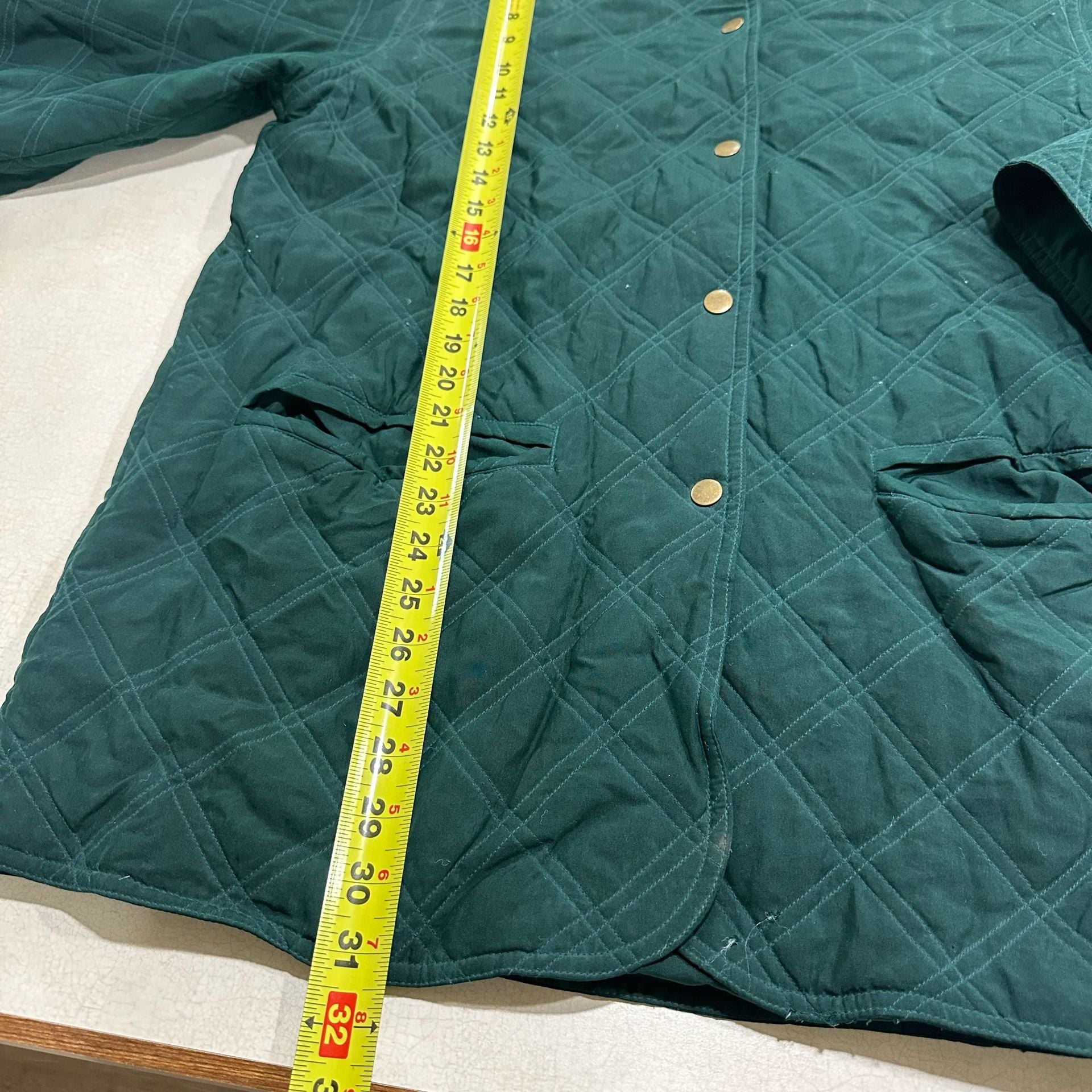 Vintage Corbin Threads Silk Quilted Barn Jacket Women’s M Green Snap Front Coat 7