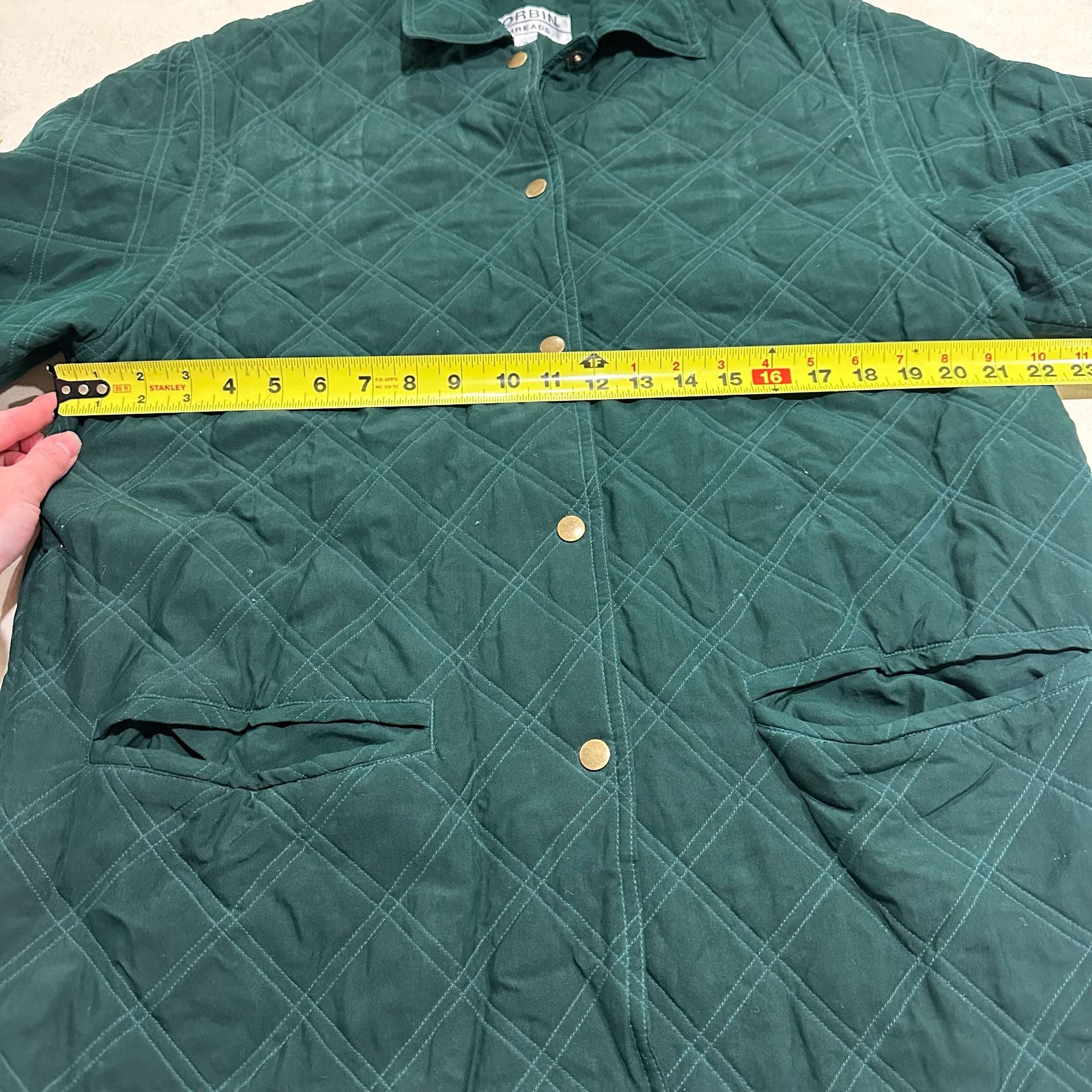 Vintage Corbin Threads Silk Quilted Barn Jacket Women’s M Green Snap Front Coat 8