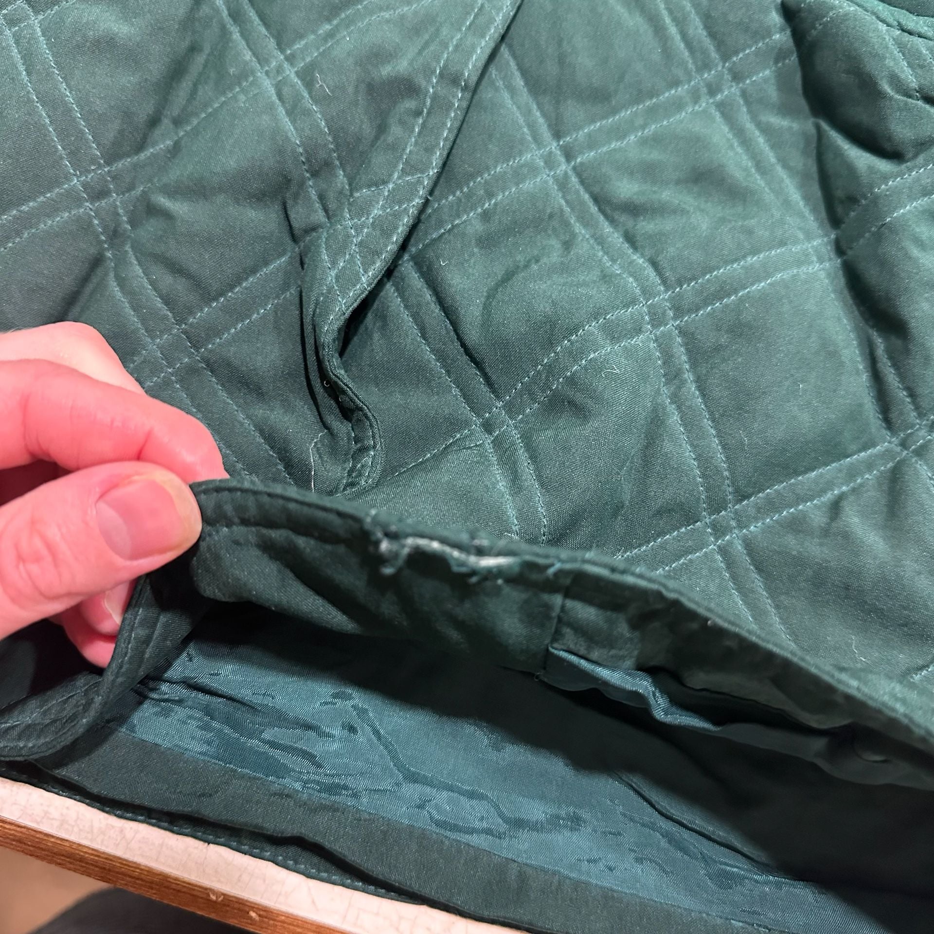 Vintage Corbin Threads Silk Quilted Barn Jacket Women’s M Green Snap Front Coat 11