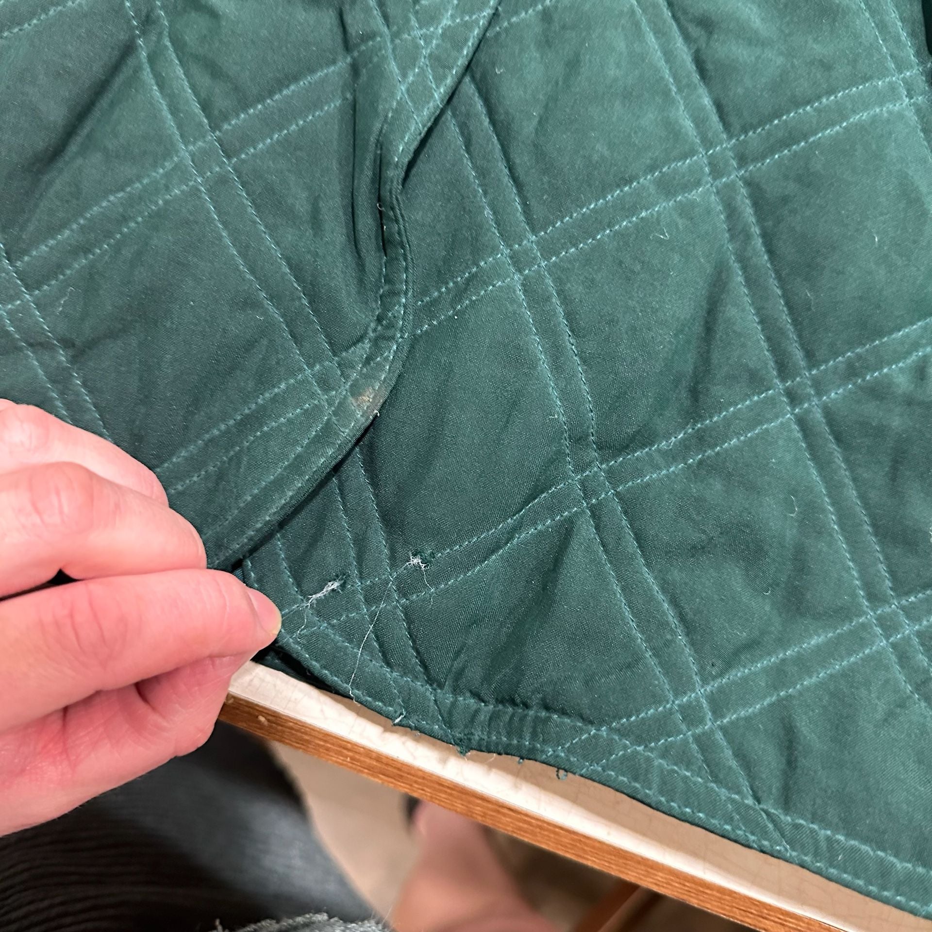 Vintage Corbin Threads Silk Quilted Barn Jacket Women’s M Green Snap Front Coat 12