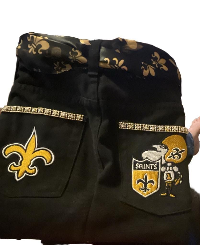 New Orleans Saints Team Fan Tote Bag Black Velvet Denim Upcycled Handmade NWOT 11