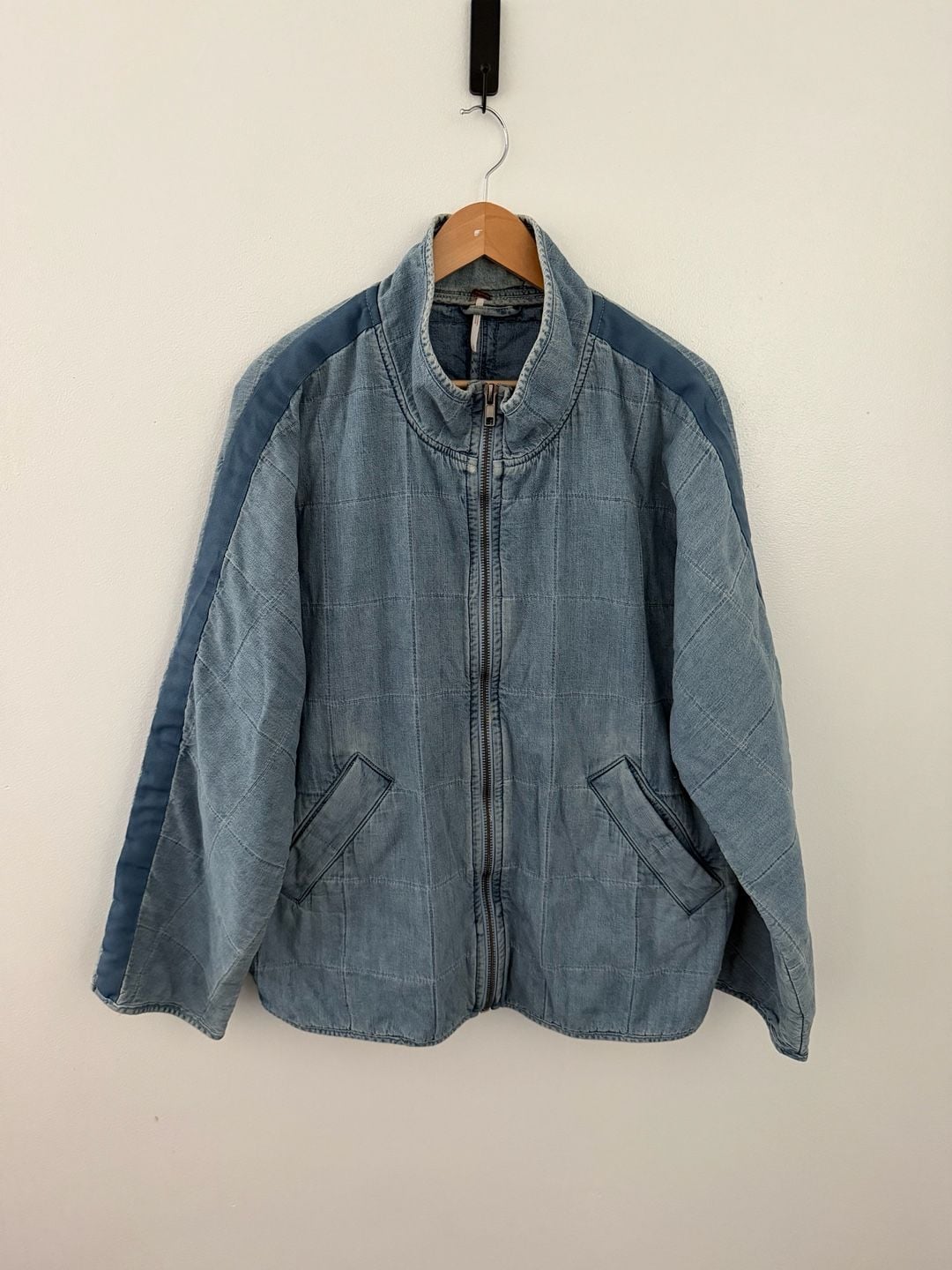 Free People Dolman Quilted Denim Jacket Size L Blue 2