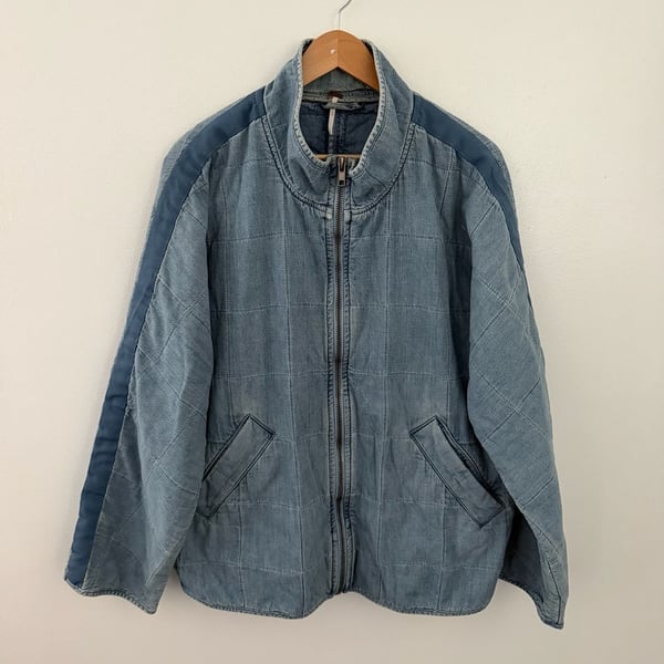 Free People Dolman Quilted Denim Jacket Size L Blue