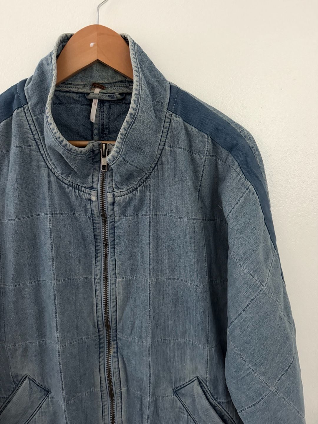 Free People Dolman Quilted Denim Jacket Size L Blue 3