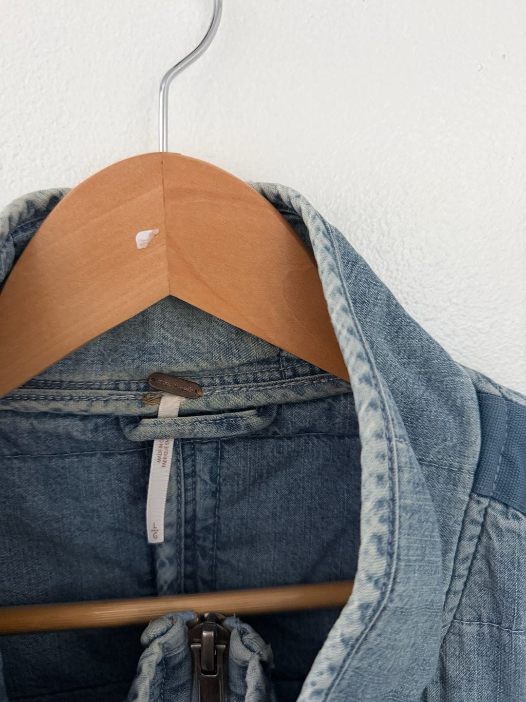 Free People Dolman Quilted Denim Jacket Size L Blue 4