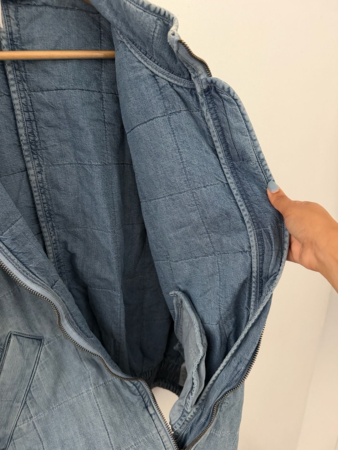 Free People Dolman Quilted Denim Jacket Size L Blue 5