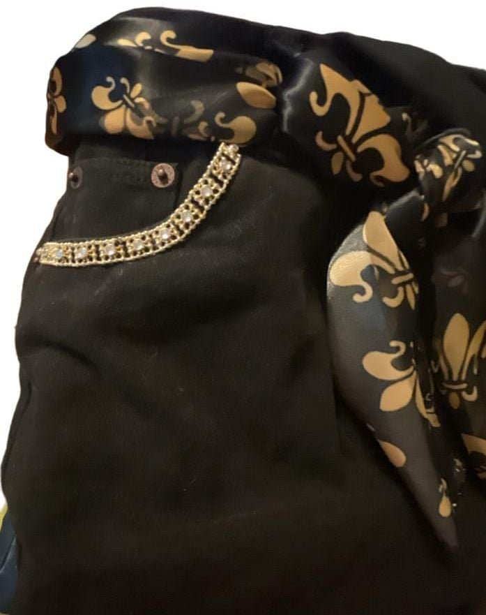 New Orleans Saints Team Fan Tote Bag Black Velvet Denim Upcycled Handmade NWOT 12