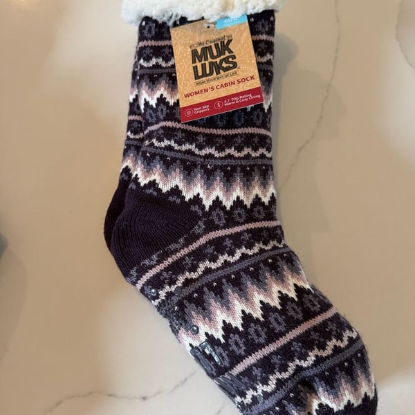 Muk Luks Cabin Sock Size OSFM Purple Fair Isle Sherpa Lined