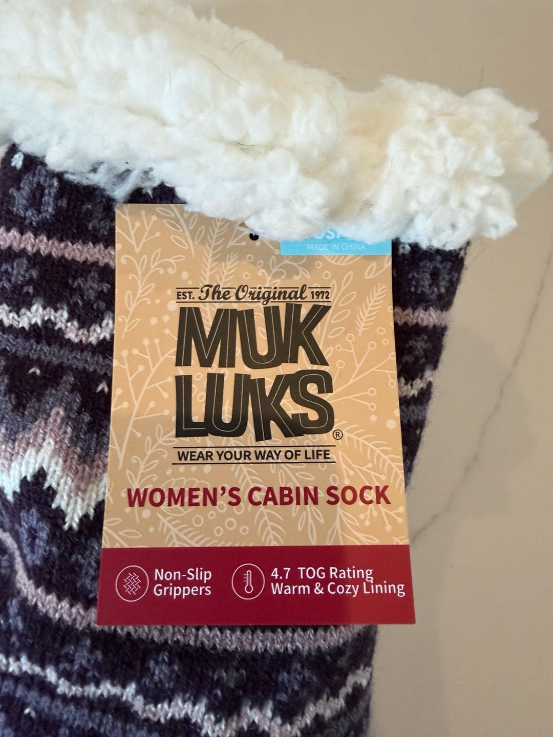 Muk Luks Cabin Sock Size OSFM Purple Fair Isle Sherpa Lined 2