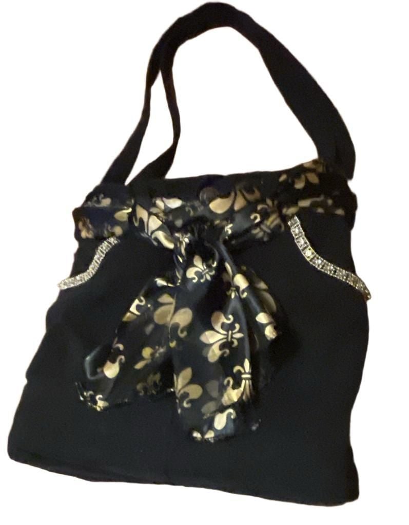 New Orleans Saints Team Fan Tote Bag Black Velvet Denim Upcycled Handmade NWOT 3
