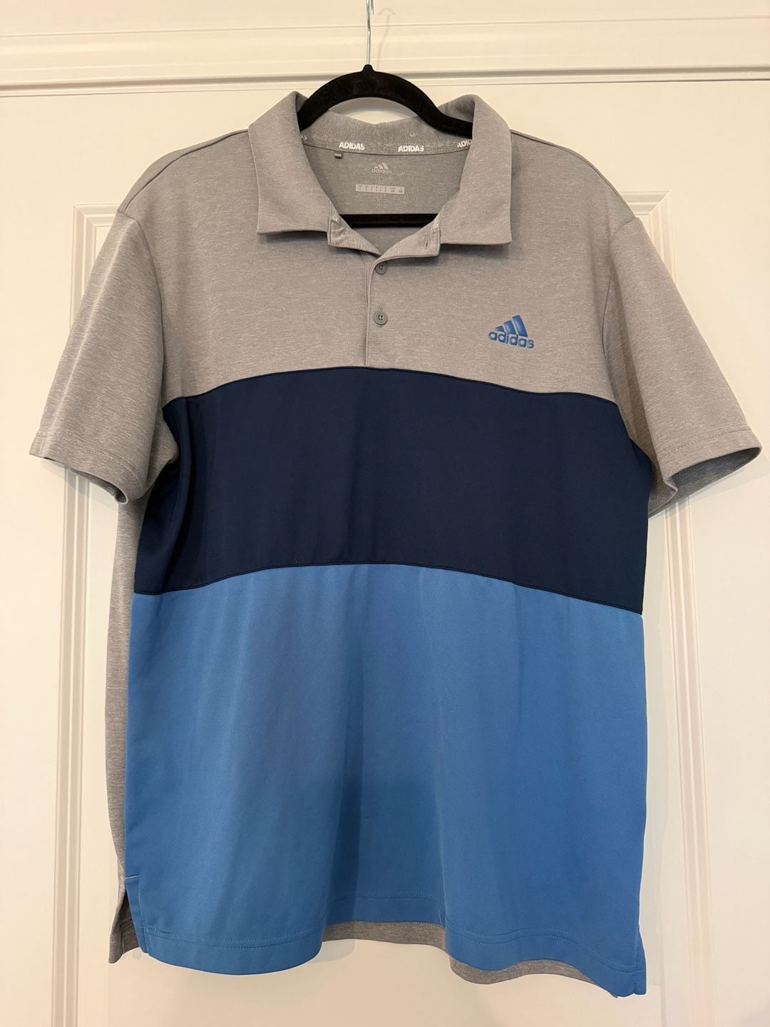Adidas Golf Polo Shirt Size L Gray Blue Colorblock Athletic 2