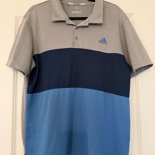 Adidas Golf Polo Shirt Size L Gray Blue Colorblock Athletic