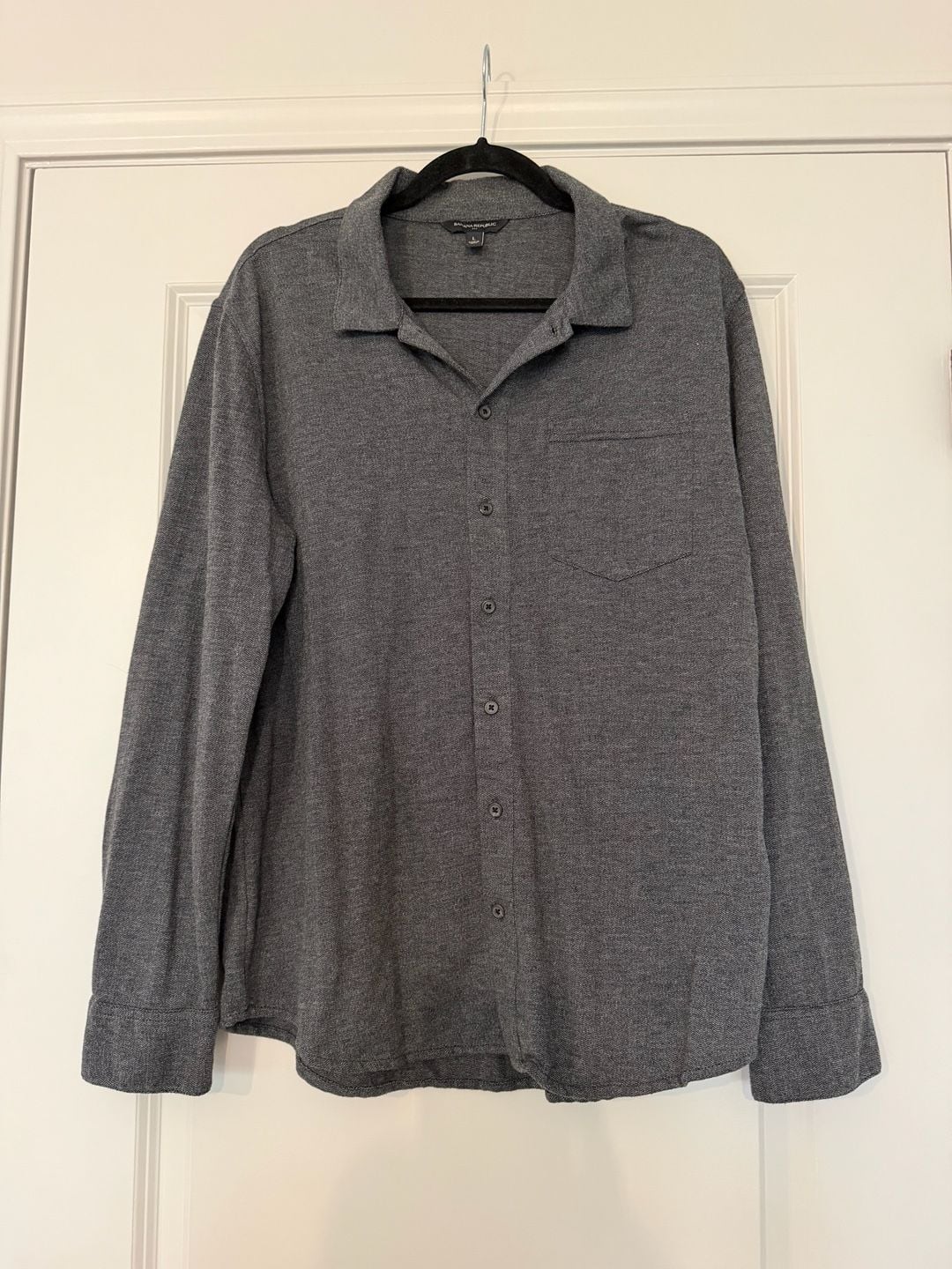 Banana Republic Knit Shirt Size L Gray Long Sleeve Pocket Button-Up 2