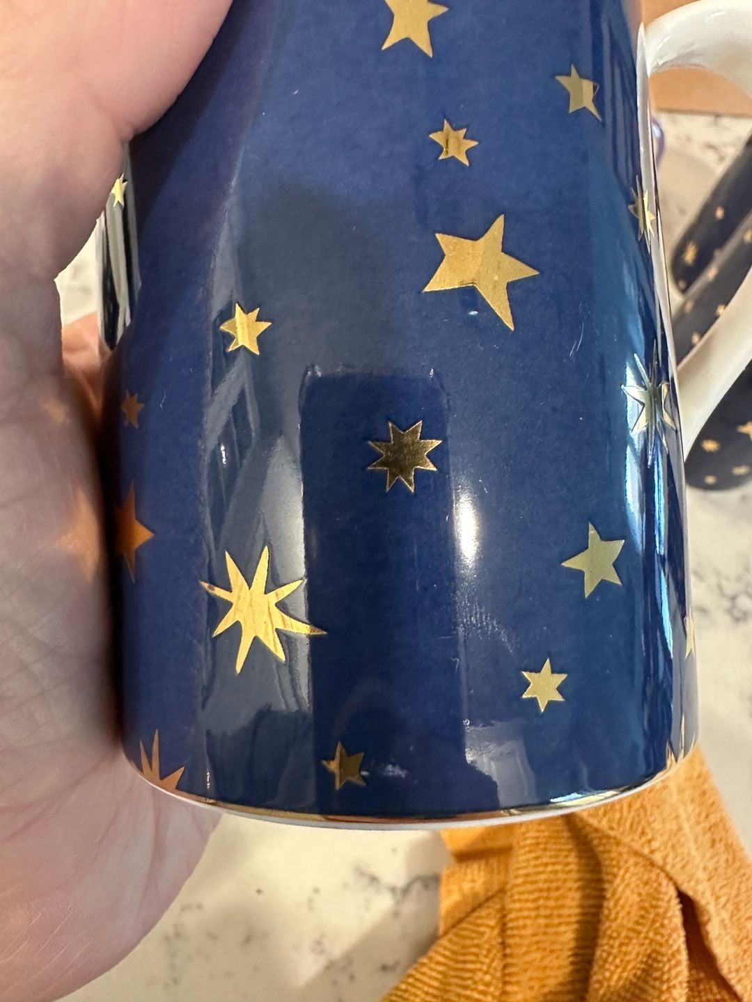 Pre owned, set of 8, Sakura Galaxy Blue porcelain coffee mugs featuring a navy blue celestial star pattern and 14K gold trim, Approximate Size: About 4 1/4 inches tall. Great condition, One of the cups has minimal sign of use, please refer to the photogra 5