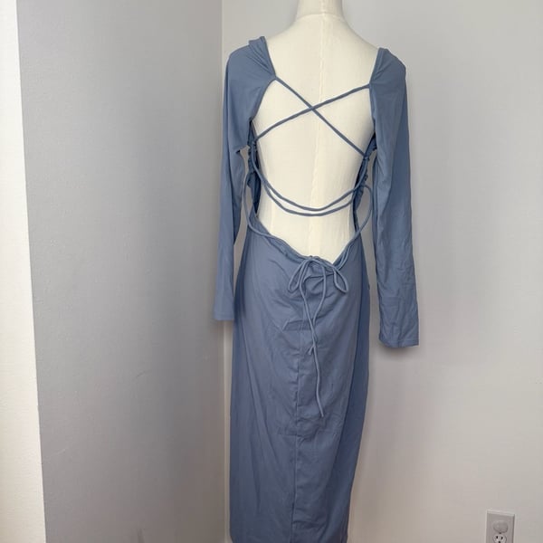 Halara Long Sleeve Midi Dress Size XL Blue Activewear Open Back