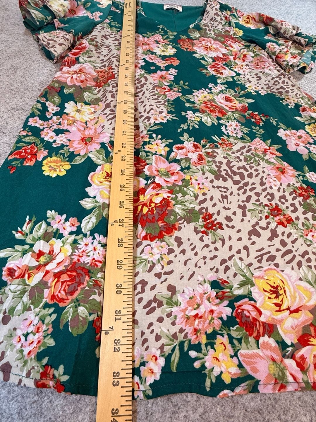 Andrée By Unit Floral Dress Size S Green Leopard Print Ruffle Sleeve 9
