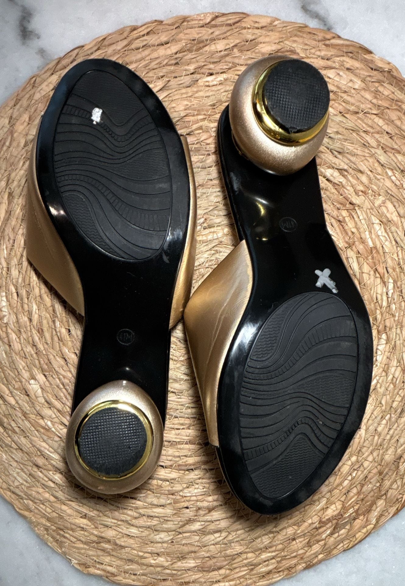 Ascendance Sandals Size 9.5 Gold Black Heel Slides 6
