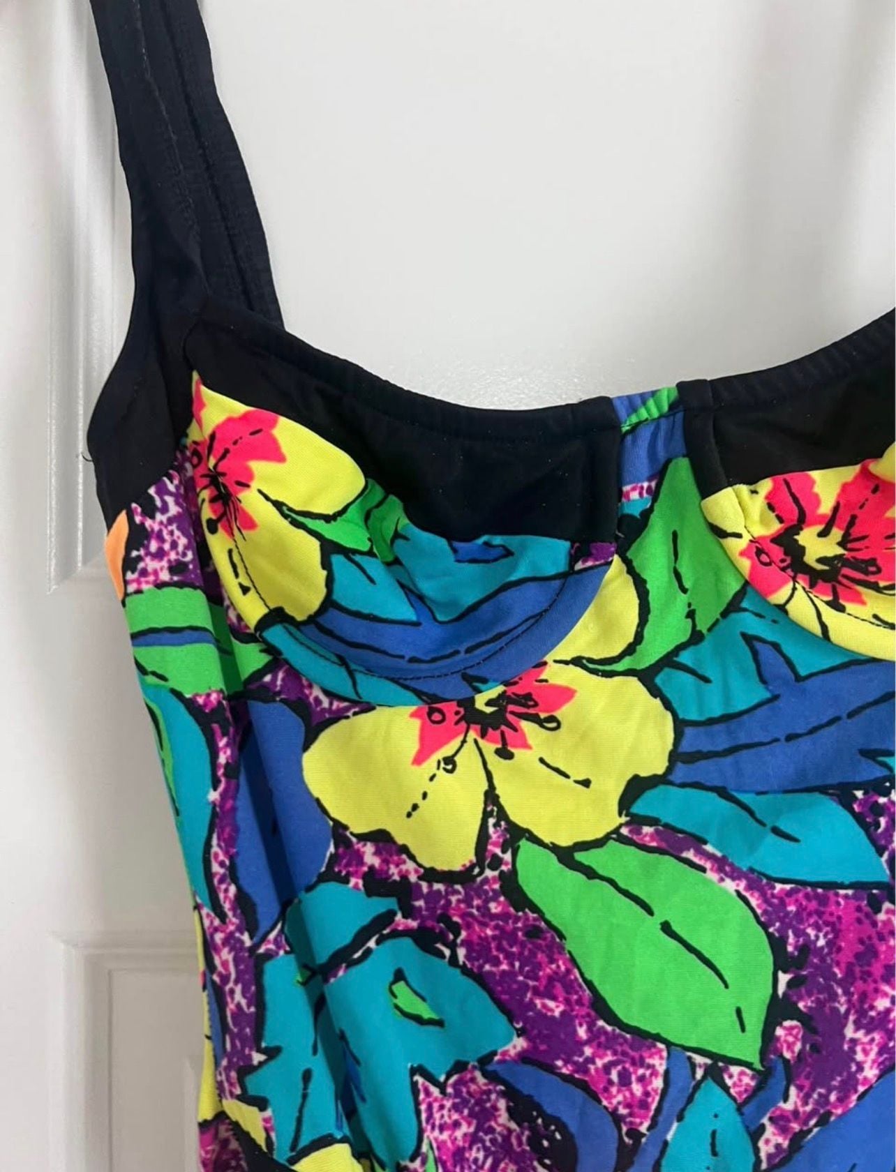 Activa Vintage Floral One-Piece Swimsuit Size 9/10 Neon 80s 3