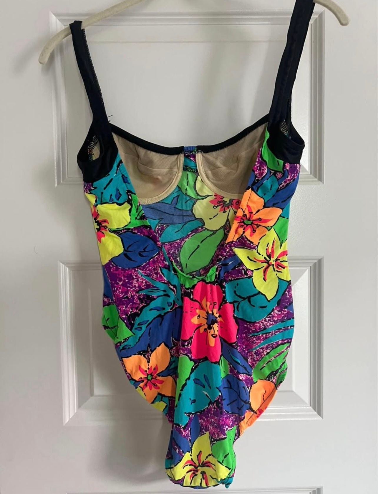 Activa Vintage Floral One-Piece Swimsuit Size 9/10 Neon 80s 4