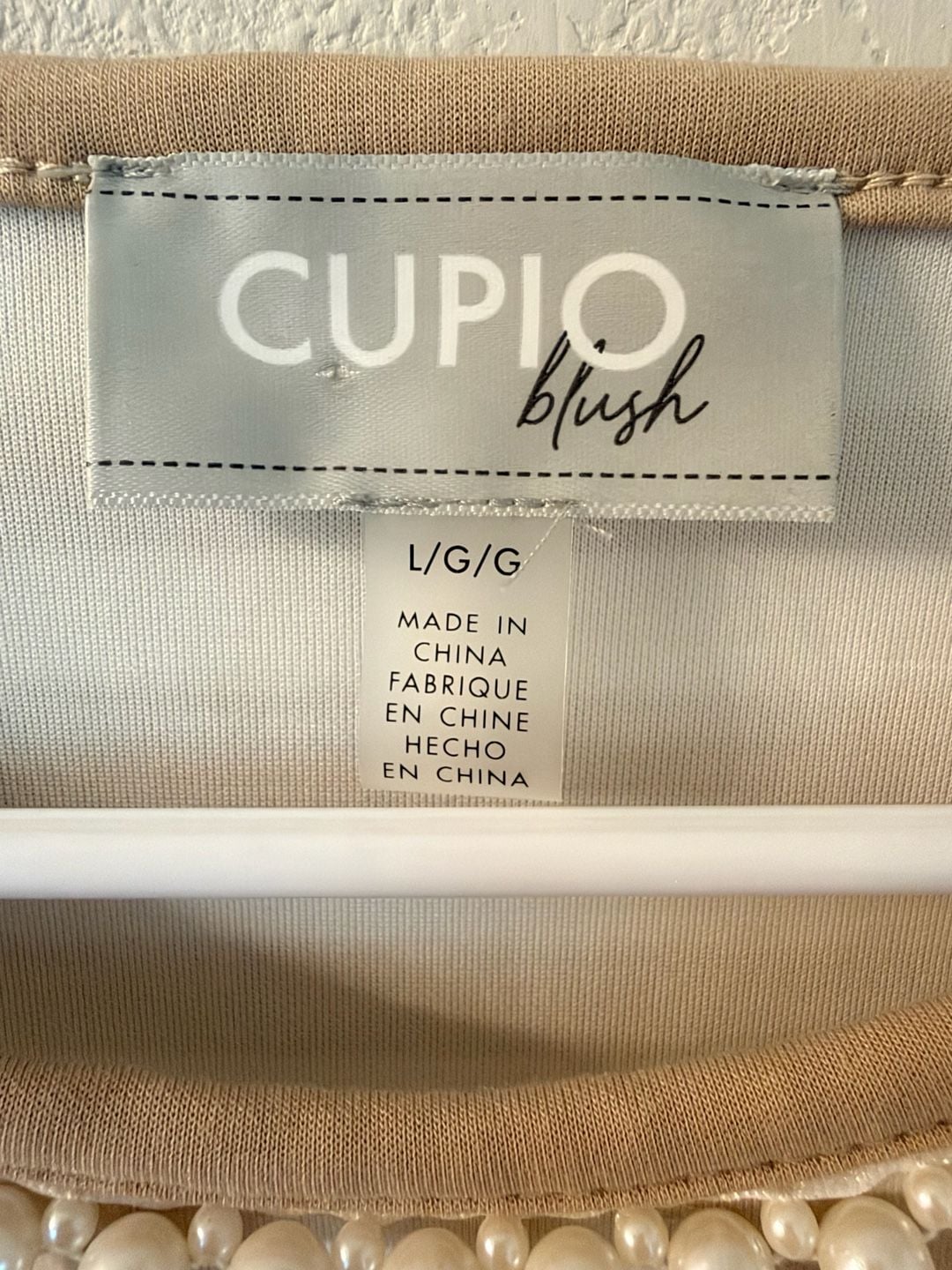 Cupio Blush Striped Puff Sleeve Pearl Trim Top Size L Beige Ivory 5