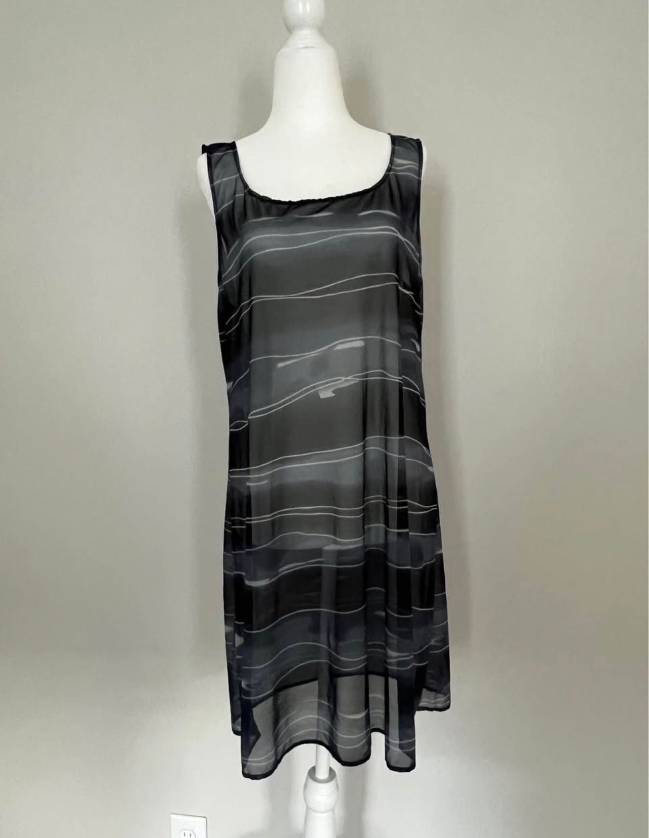 Sessa Dress Size L Black White Sheer Sleeveless Striped Mesh Midi 2