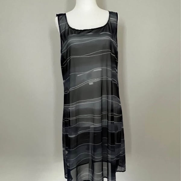 Sessa Dress Size L Black White Sheer Sleeveless Striped Mesh Midi