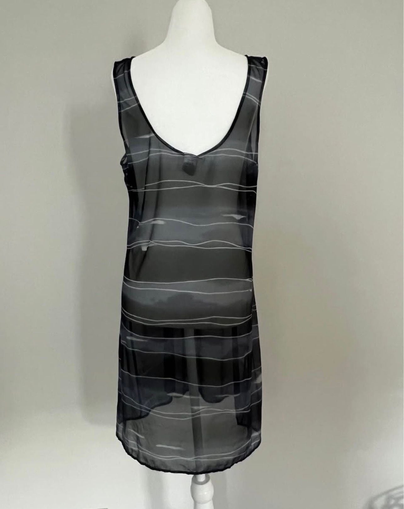 Sessa Dress Size L Black White Sheer Sleeveless Striped Mesh Midi 3