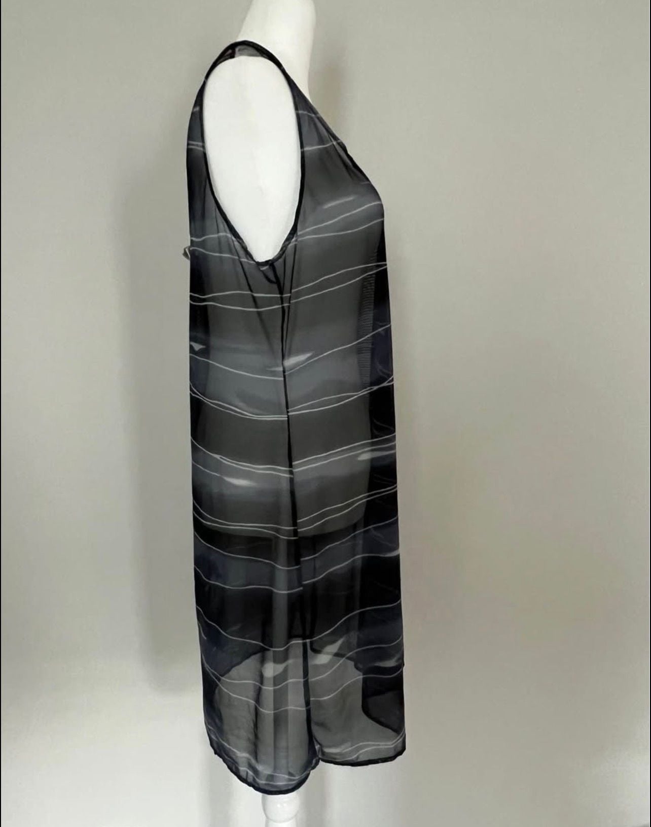 Sessa Dress Size L Black White Sheer Sleeveless Striped Mesh Midi 4