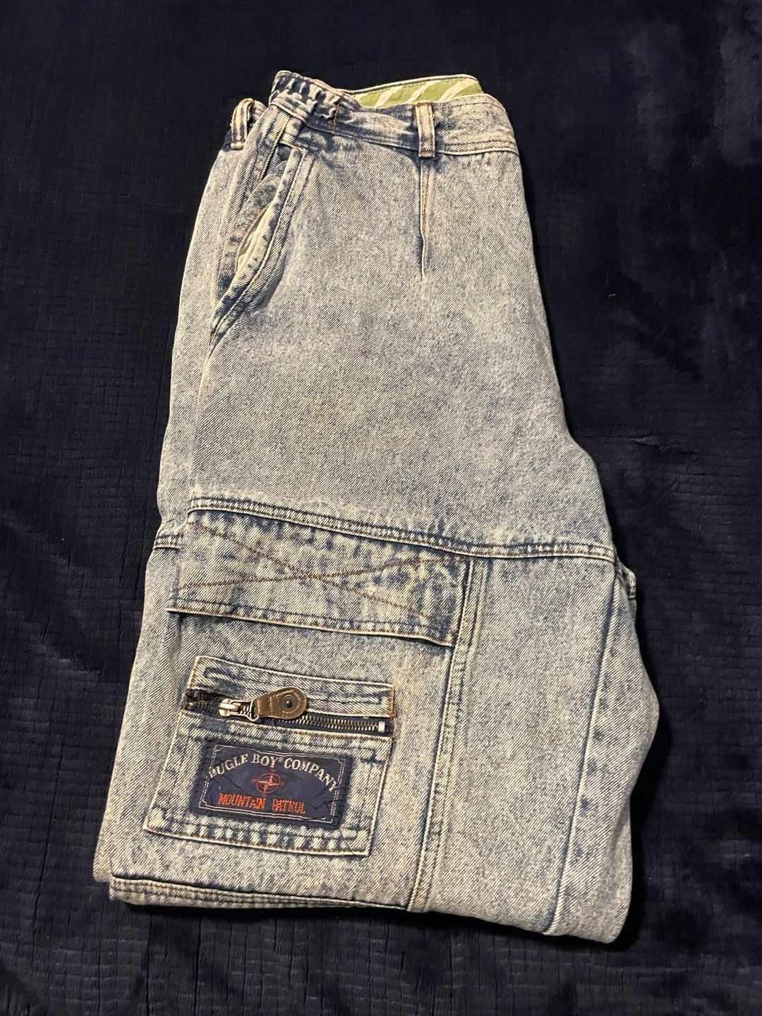 Bugle Boy Mountain Patrol Cargo Jeans Size 33L Acid Wash 2