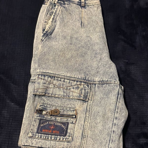 Bugle Boy Mountain Patrol Cargo Jeans Size 33L Acid Wash