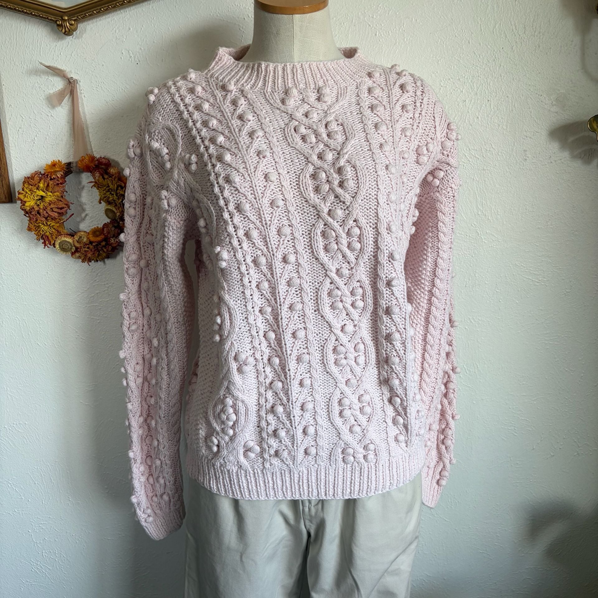 Vintage Cable Knit Sweater Size S Pink Cotton Ramie 3