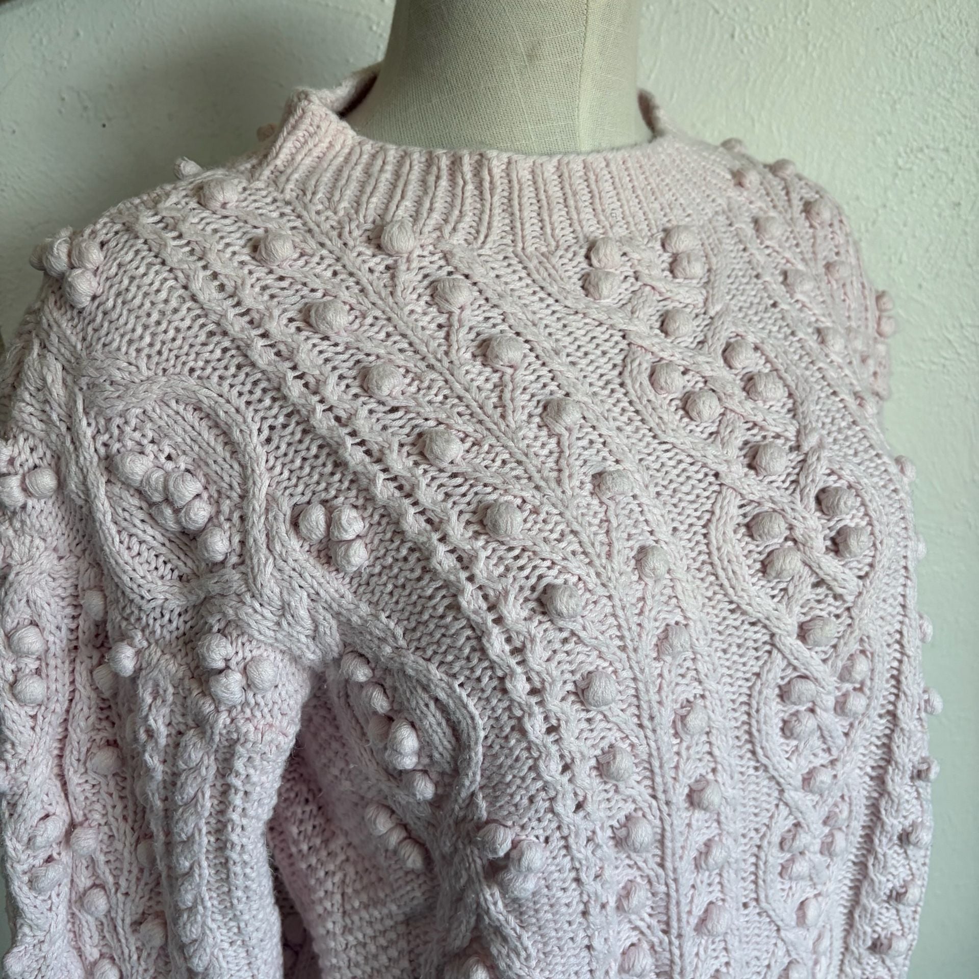 Vintage Cable Knit Sweater Size S Pink Cotton Ramie 4
