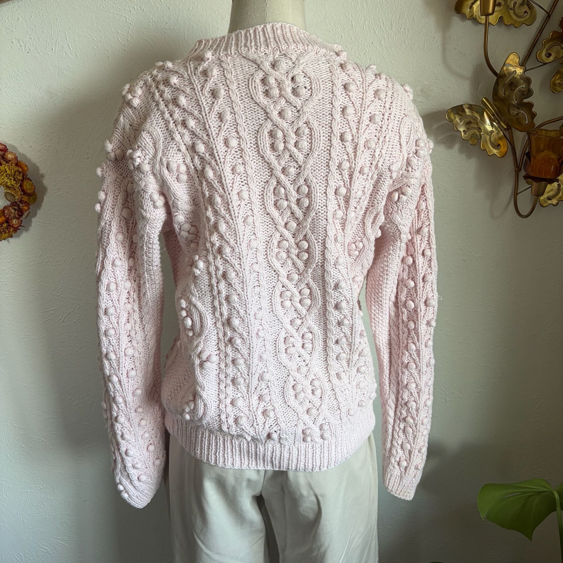 Vintage Cable Knit Sweater Size S Pink Cotton Ramie 5