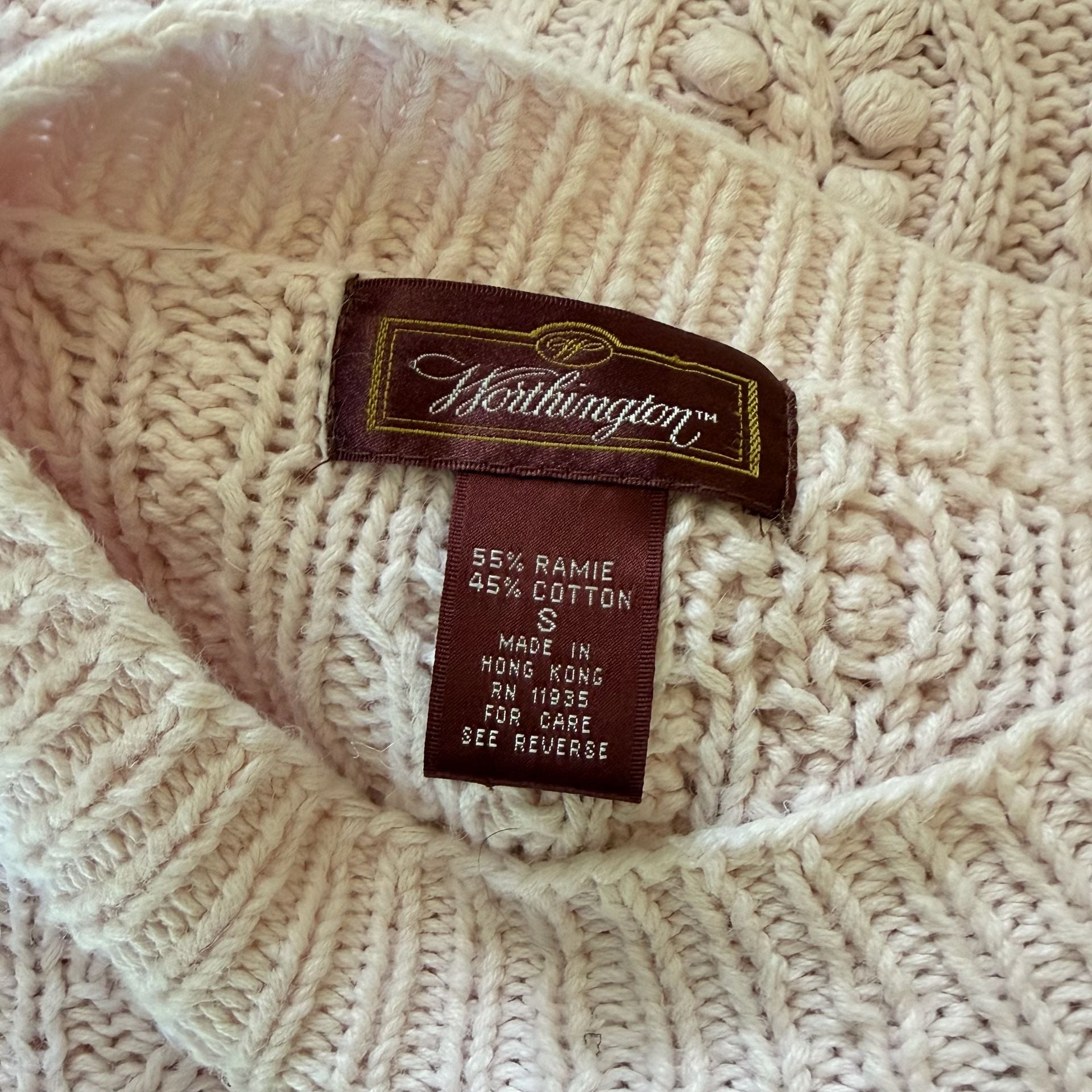 Vintage Cable Knit Sweater Size S Pink Cotton Ramie 6
