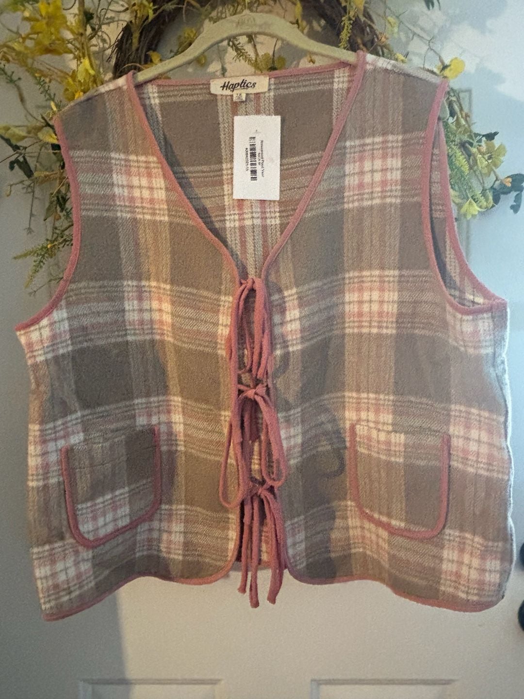 Haptics Rosewood Plaid Vest Size 1X Brown Pink 2