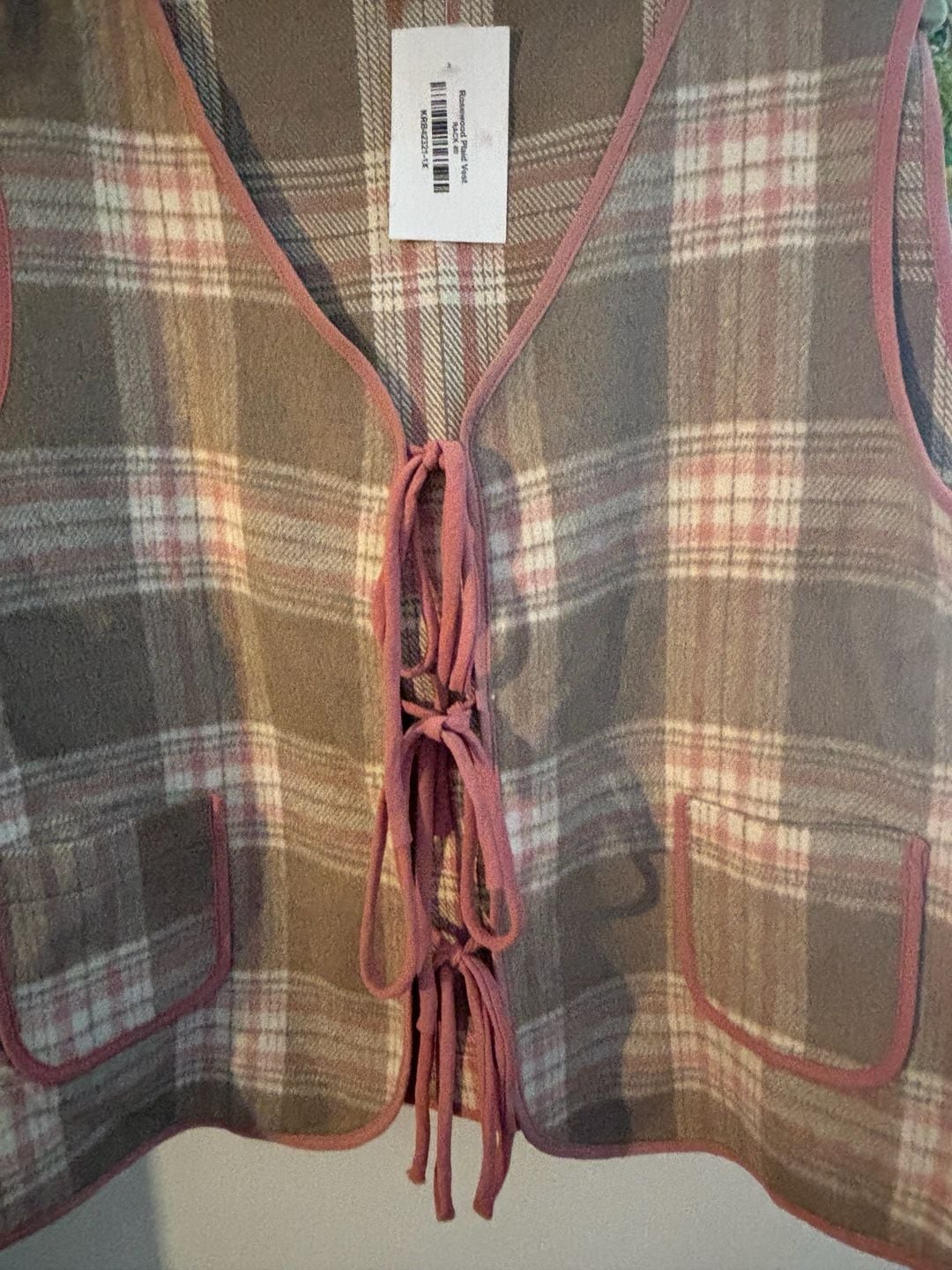 Haptics Rosewood Plaid Vest Size 1X Brown Pink 4