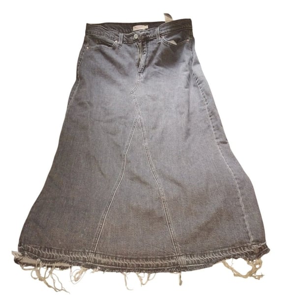 Levi Strauss Signature Denim Maxi Skirt Size 12 Grey Distressed Raw Hem