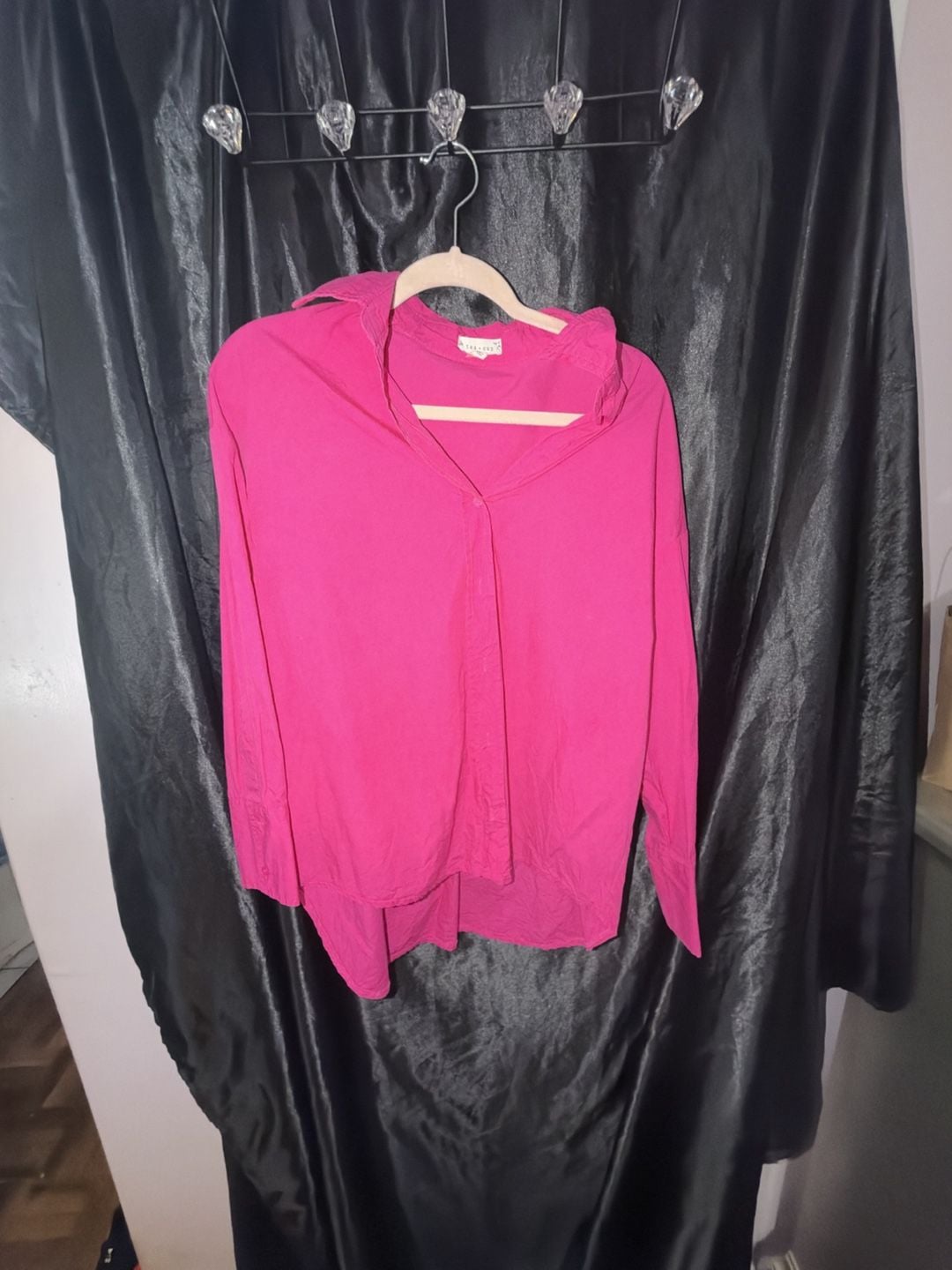 Tea & Cup Long Sleeve Button Down Shirt Size M Hot Pink 2