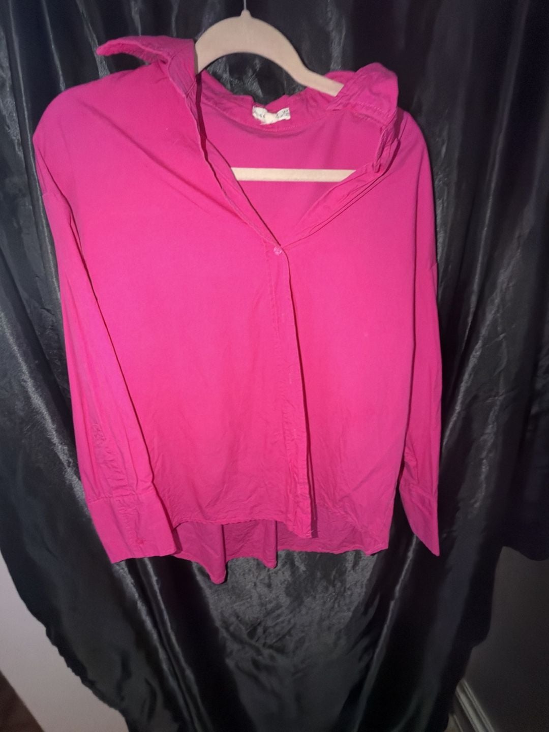 Tea & Cup Long Sleeve Button Down Shirt Size M Hot Pink 4