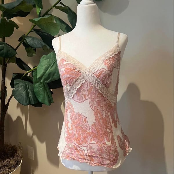 Poetry Clothing Camisole Size L Pink Paisley Lace Trim Cami