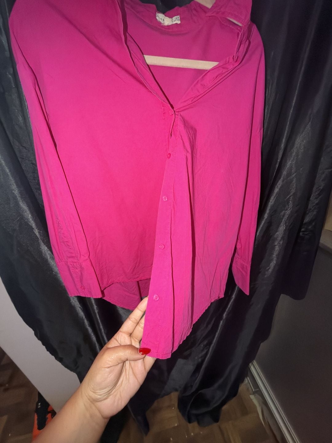 Tea & Cup Long Sleeve Button Down Shirt Size M Hot Pink 5