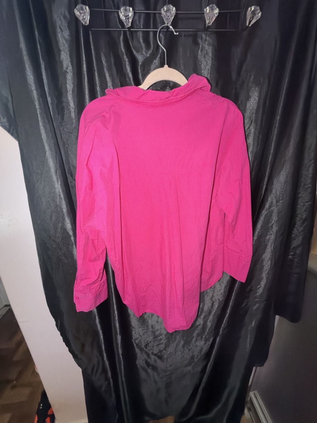 Tea & Cup Long Sleeve Button Down Shirt Size M Hot Pink 6