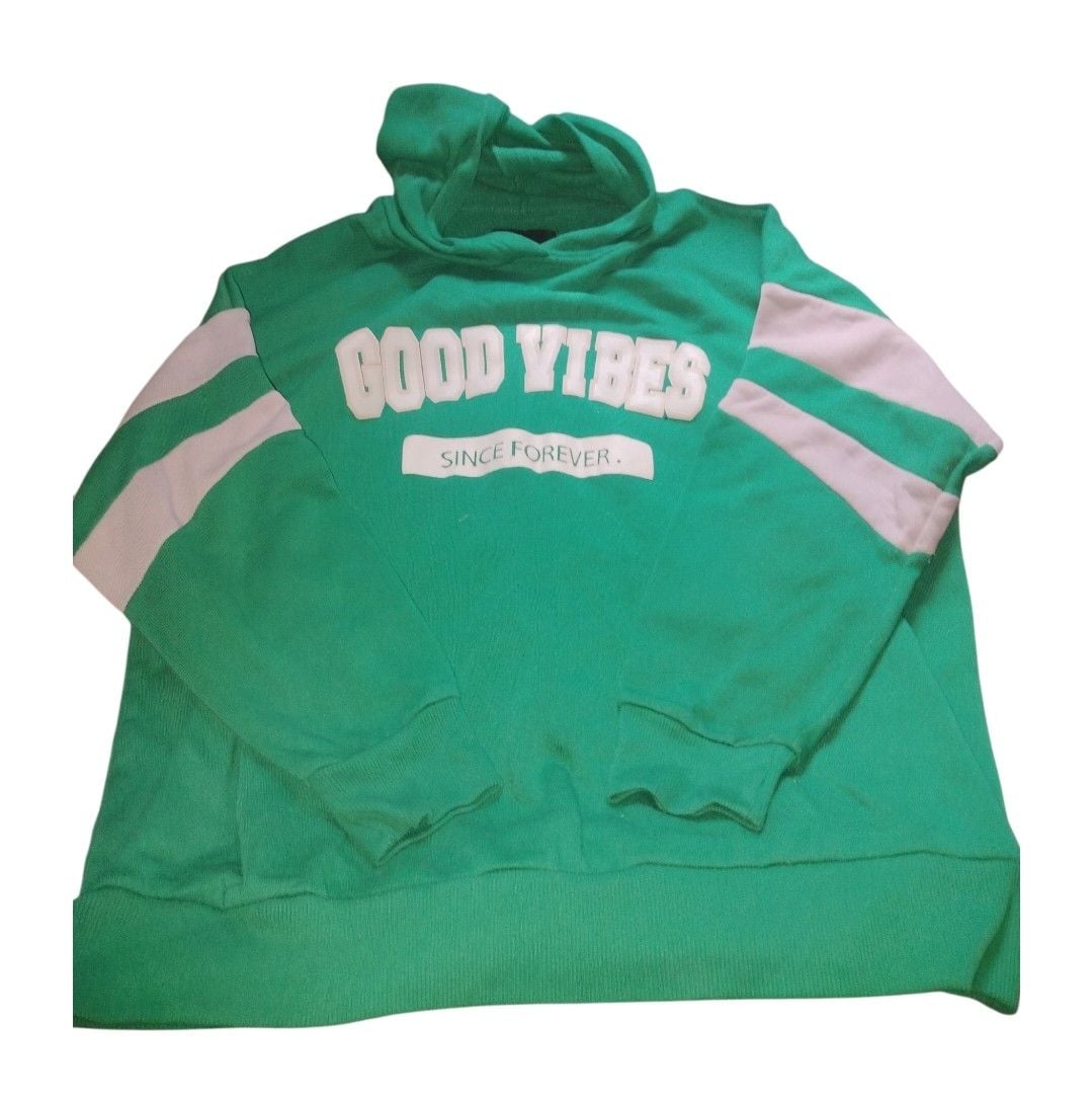 Louise Paris Good Vibes Hoodie Size 2X Green Pullover 2
